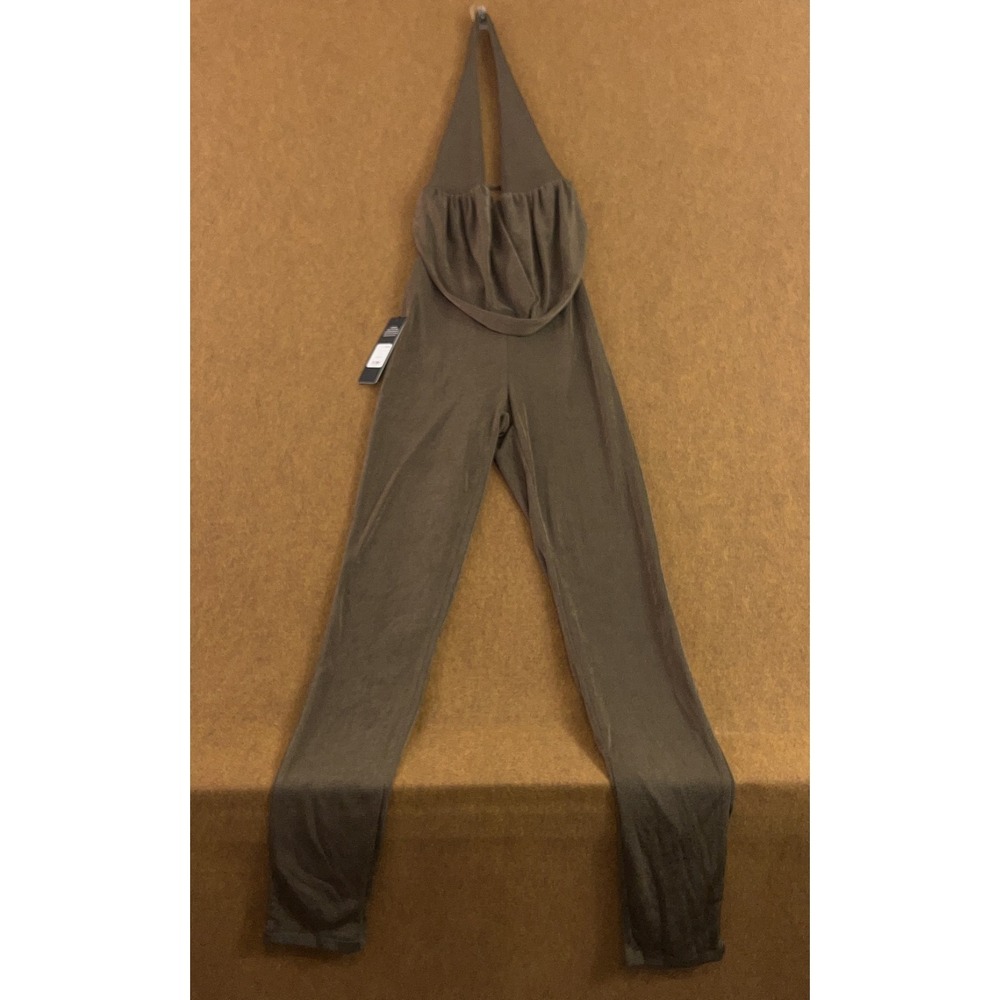 Fashion Nova Womens X-Small Brown Stretch Halter Neck My Clarity Jumpsuit NWT